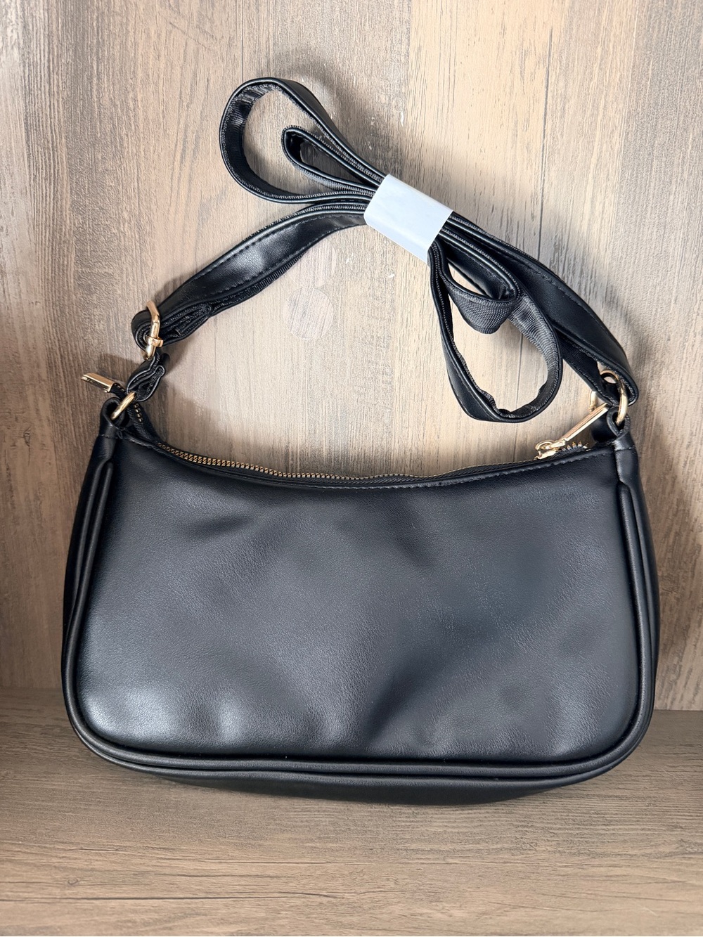 Classic Black Leatherette Shoulder Bag